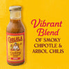 A bottle of Cholula Fajita Cooking &amp; Simmer Sauce is displayed next to the text Vibrant Blend of Smoky Chipotle &amp; Arbol Chilis.
