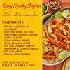 A recipe for Easy Smoky Fajitas with Cholula Fajita Marinade &amp; Cooking Sauce is shown with a plate of fajitas.