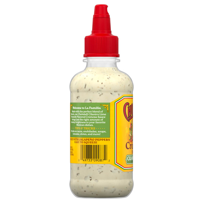 A bottle of Cholula Cilantro Lime Cremosa Sauce.