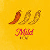 An illustration of three chili peppers with the text Mild Heat indicating a low level of spiciness.