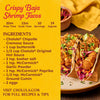 This image features a recipe for Crispy Baja Shrimp Tacos, highlighting Cholula and McCormick products as key ingredients.