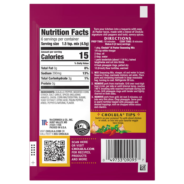 A McCormick Taco Seasoning packet shows the nutrition facts and preparation instructions.