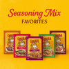 A variety of Goya Seasoning Mix Favorites are displayed against a yellow background.