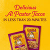 Cholula advertises their Al Pastor Taco seasoning mix, promising delicious tacos in under 20 minutes.