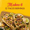 A recipe image showing six tacos, indicating it makes six servings of two tacos each.