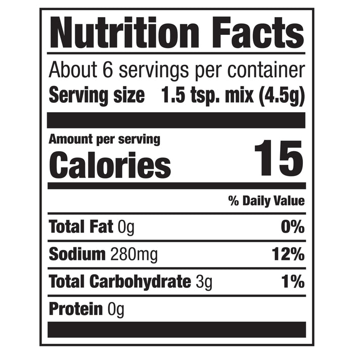 A nutrition facts label for Cholula Medium Al Pastor Seasoning Mix 1 Oz showing fifteen calories and two hundred eighty milligrams of sodium per serving.