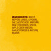 A list of ingredients for a product, including water, peppers, salt, acetic acid, xanthan gum, spices, apple cider vinegar, garlic powder, and natural flavor.