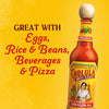 A bottle of Cholula Original Hot Sauce with text that says Great with Eggs, Rice &amp; Beans, Beverages &amp; Pizza.