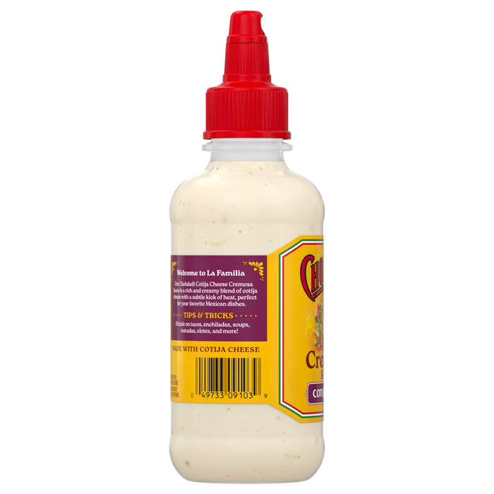 A bottle of Cholula Creamy Chipotle sauce with a red cap.