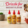Three bottles of Cholula crema sauces are displayed with the text Drizzle for Instant Flavor.