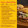 This image shows a Cholula Carne Asada Tortas recipe with ingredients and a close-up of the finished torta.