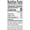 Nutrition facts label for a product with 0 calories per serving.