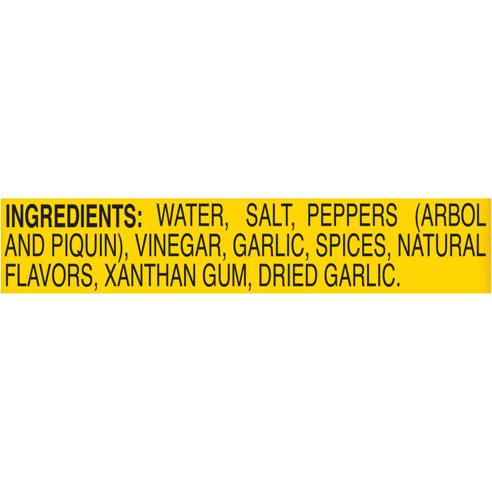 A yellow label with the ingredients for a hot sauce.
