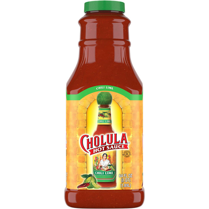 A bottle of Cholula Chili Lime Hot Sauce.