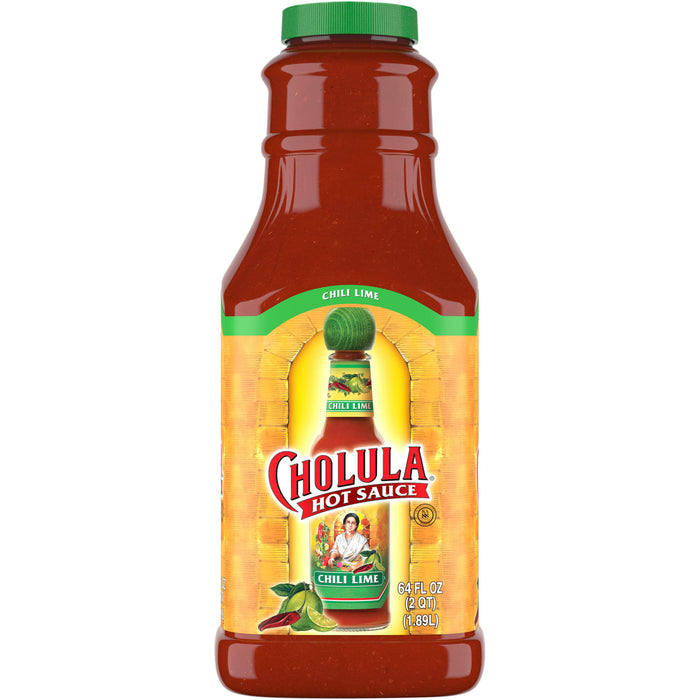 A bottle of Cholula Chili Lime Hot Sauce.