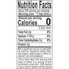 Nutrition facts label for a product with 0 calories per serving.