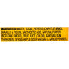 The image shows the ingredient list for a food product including water sugar peppers (chipotle arbol guajillo &amp; piquin) salt acetic acid natural flavor (including smoke) fruit juice (color) xanthan gum (thickener) spices apple cider vinegar &amp; garlic powder.