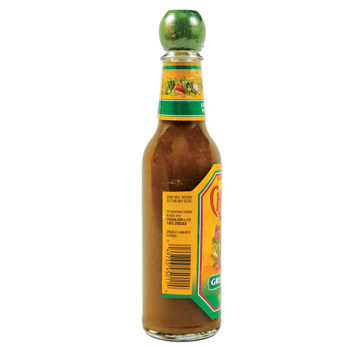 A bottle of Cholula Original Green Habanero Hot Sauce.