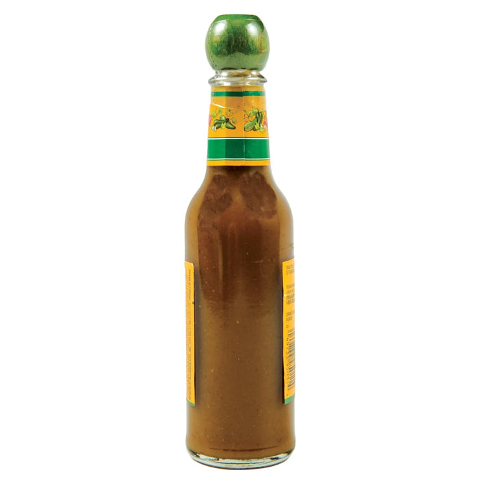 A bottle of McCormick's Green Habanero Hot Sauce.
