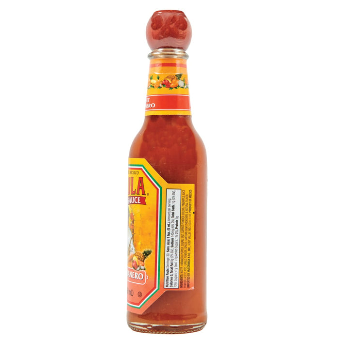 A bottle of La Villa Habanero Hot Sauce.