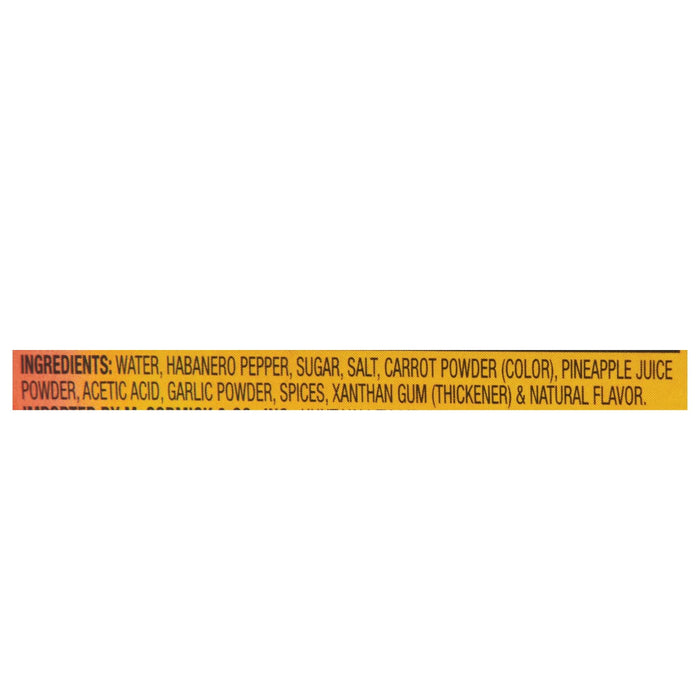The ingredients for the Habanero Hot Sauce are listed on the label.