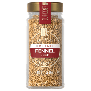 A jar of McCormick Organic Fennel Seed.