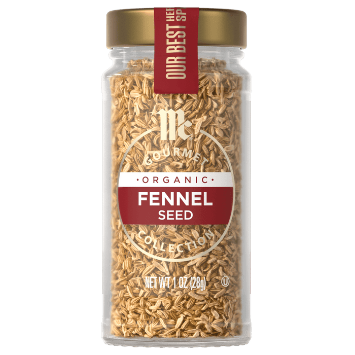 A jar of McCormick Organic Fennel Seed.