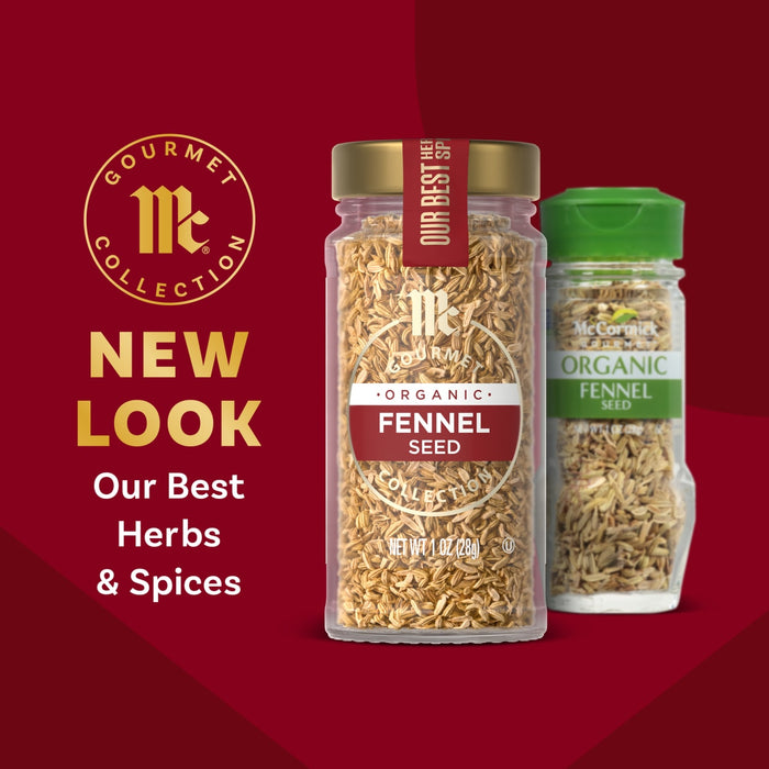 McCormick Gourmet Collection spices are shown with a new look for their best herbs and spices.