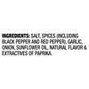 A list of ingredients for a product including salt spices black pepper red pepper garlic onion sunflower oil natural flavor and paprika.