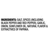 A list of ingredients for a product including salt spices black pepper red pepper garlic onion sunflower oil natural flavor and paprika.