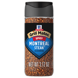 This is a bottle of McCormick Grill Mates Spicy Montreal Steak Seasoning.