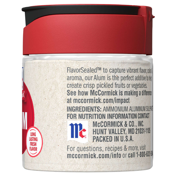 A McCormick FlavorSealed jar of alum a perfect additive to help create crisp pickled fruits or vegetables.