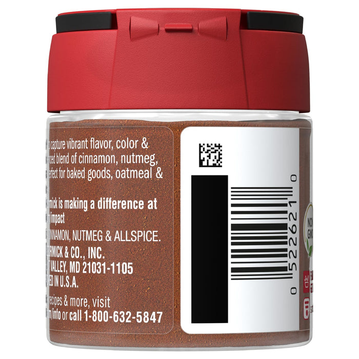 A jar of McCormick Cinnamon Nutmeg &amp; Allspice.