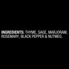 A list of ingredients for a recipe including thyme sage marjoram rosemary black pepper and nutmeg.