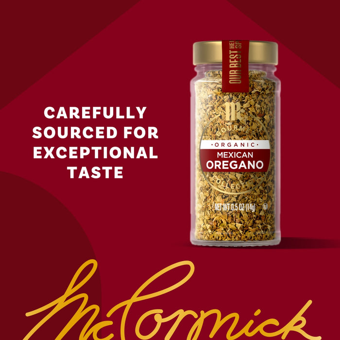 A jar of McCormick Mexican Oregano is featured with the text Carefully sourced for exceptional taste.