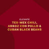 The image promotes elevating Tex-Mex chili, arroz con pollo, and Cuban black beans.