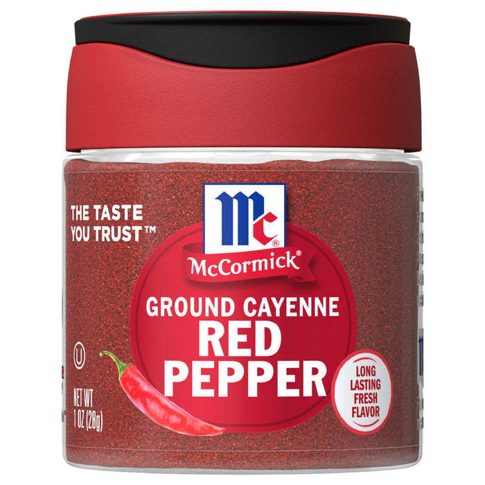A jar of McCormick Ground Cayenne Red Pepper.