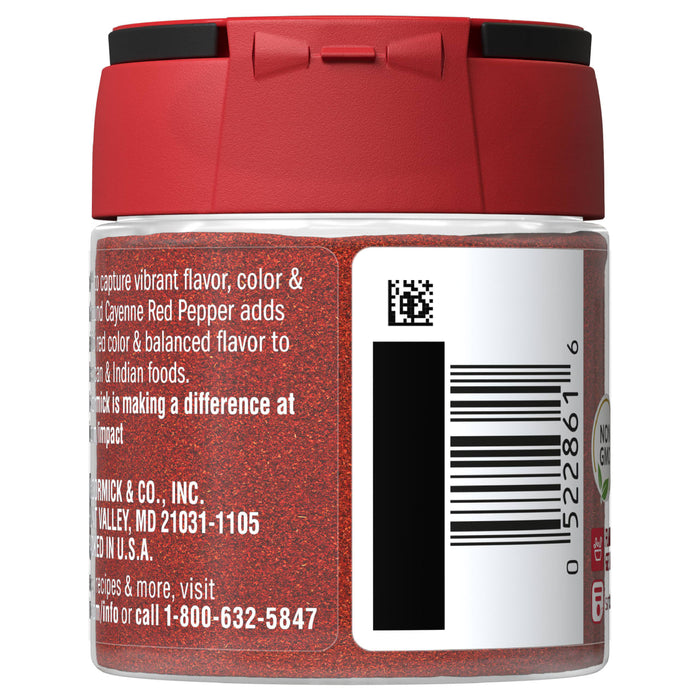 A glass jar of McCormick Cayenne Red Pepper.