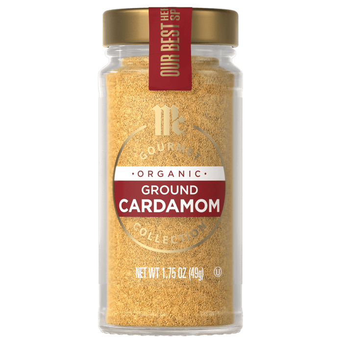 A jar of McCormick Organic Ground Cardamom.