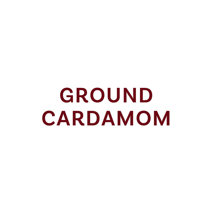 The text displays Ground Cardamom in a bold, reddish-brown font.