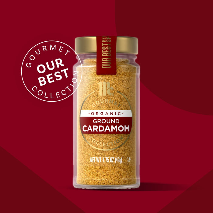 A jar of McCormick Gourmet Ground Cardamom is featured as part of their Our Best Collection.