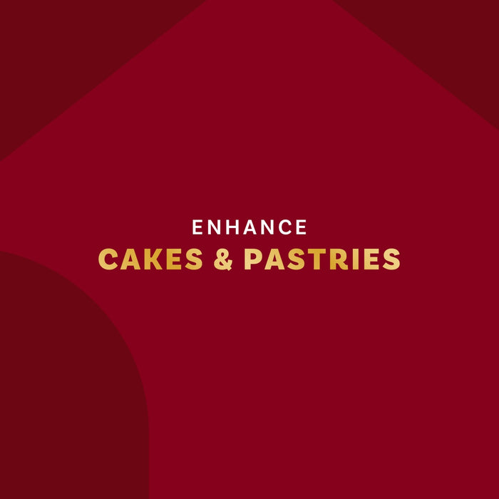 Enhance Cakes &amp; Pastries logo on a maroon background.