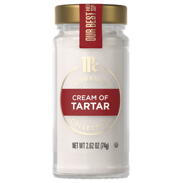 A jar of McCormick Gourmet Cream of Tartar is displayed.