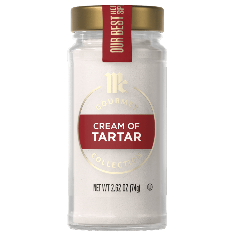 A jar of McCormick Gourmet Cream of Tartar is displayed.