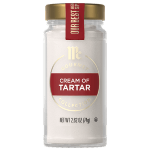 A jar of McCormick Gourmet Cream of Tartar is displayed.