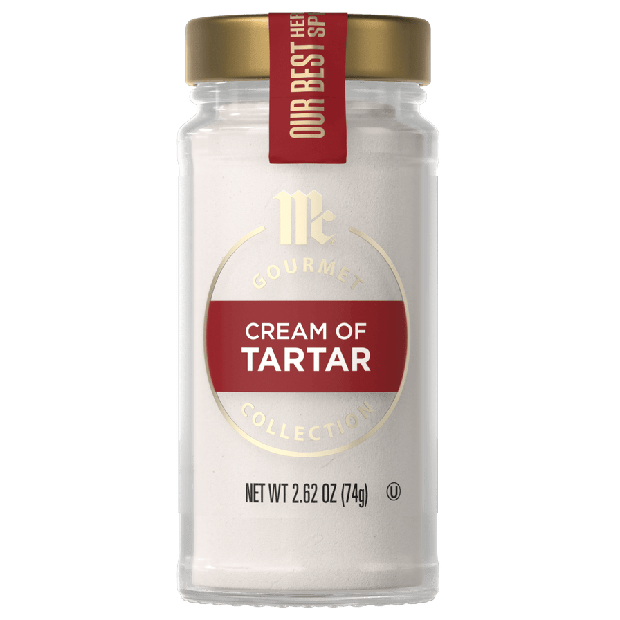 A jar of McCormick Gourmet Cream of Tartar is displayed.