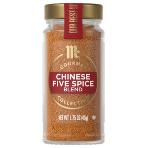 A jar of McCormick Gourmet Chinese Five Spice Blend.