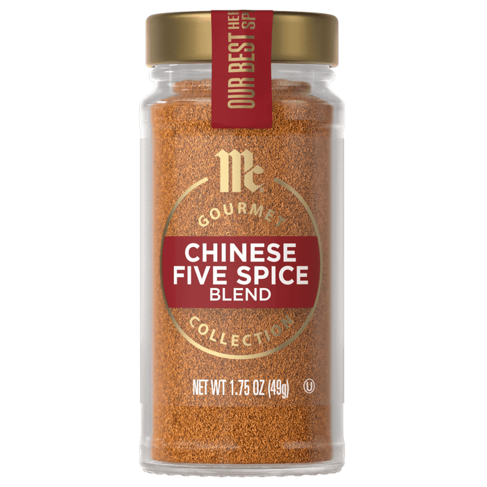 A jar of McCormick Gourmet Chinese Five Spice Blend.