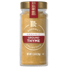 A jar of McCormick Gourmet Organic Ground Thyme.