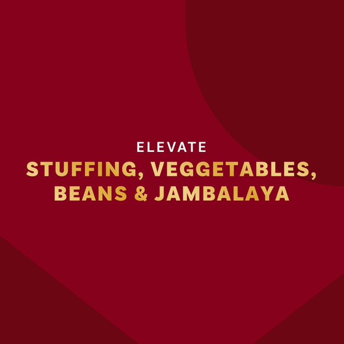 The image promotes elevating stuffing, vegetables, beans, and jambalaya.